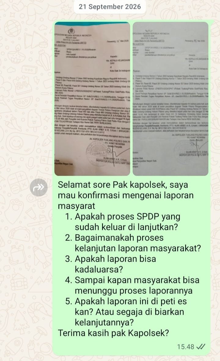 Laporan Masyarakat terkesan lambat di Polsek Tualang. Parulian banjar nahor sesalkan kinerja Polsek Tualang